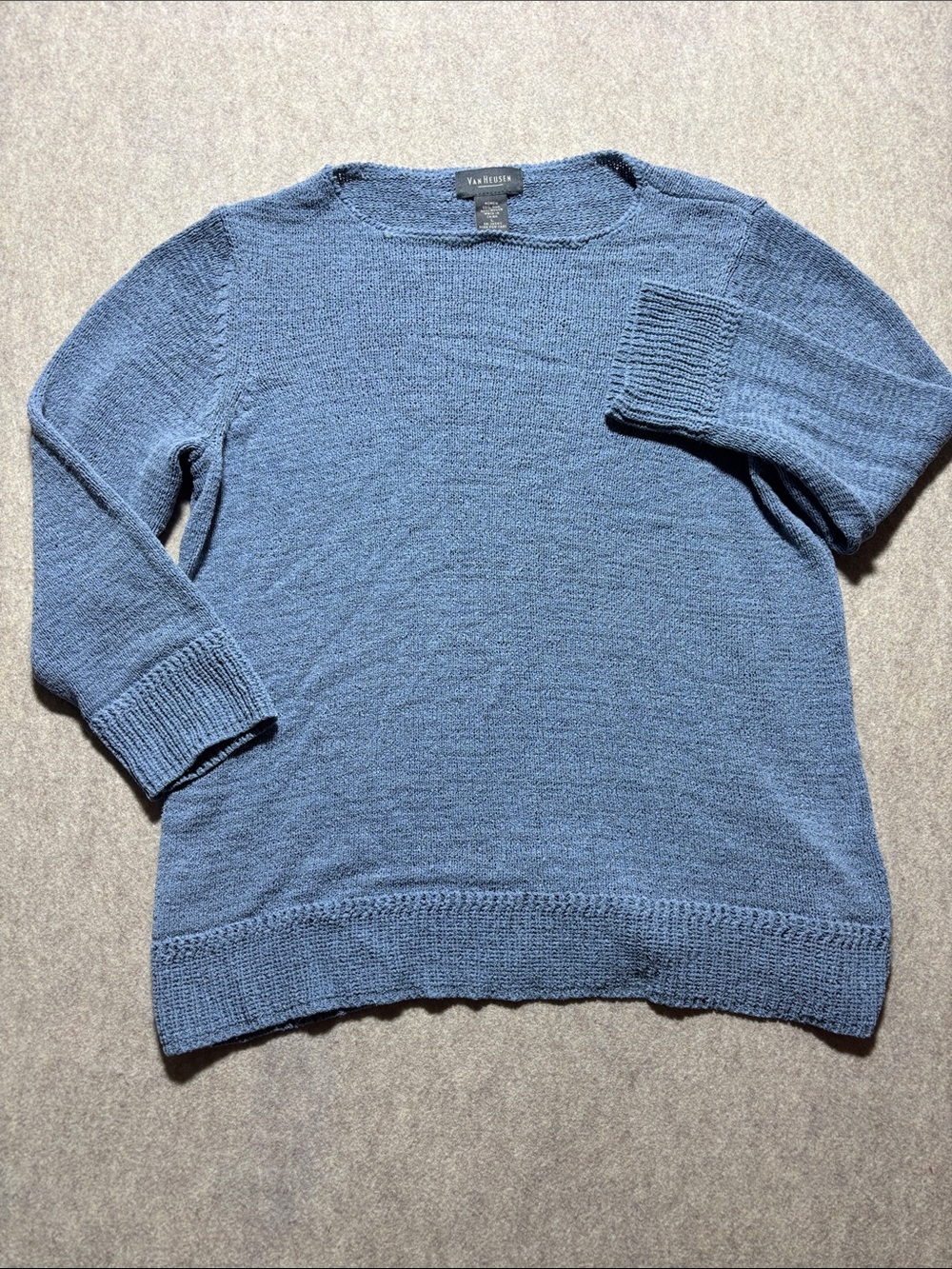 Van Heusen Pullover Sweater Women L  Blue Knit Silk Blend  Long Sleeve (18)